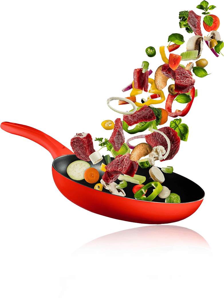cooking food on a pan