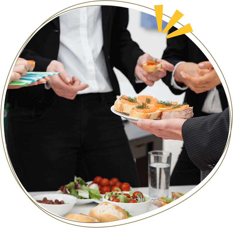 Managers meeting with healthy food in office